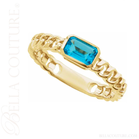 (NEW) BELLA COUTURE® SIA Natural Blue Topaz 14K Yellow Gold Ring Band