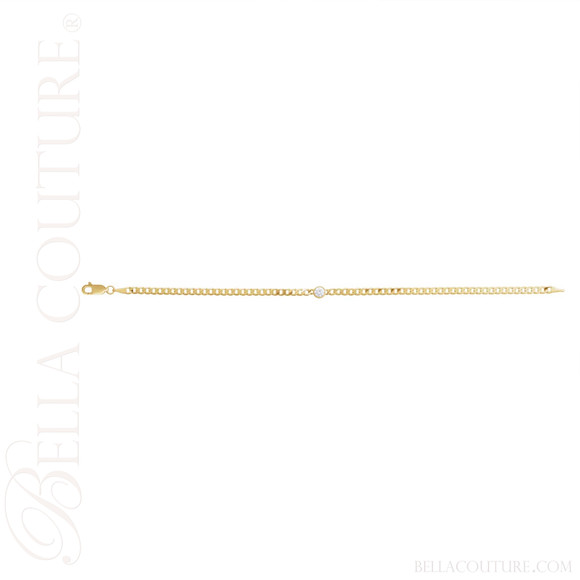 (NEW) BELLA COUTURE® CALI 14K Yellow Gold 4MM Diamond Curb Link Chain Bracelet (7" inch)