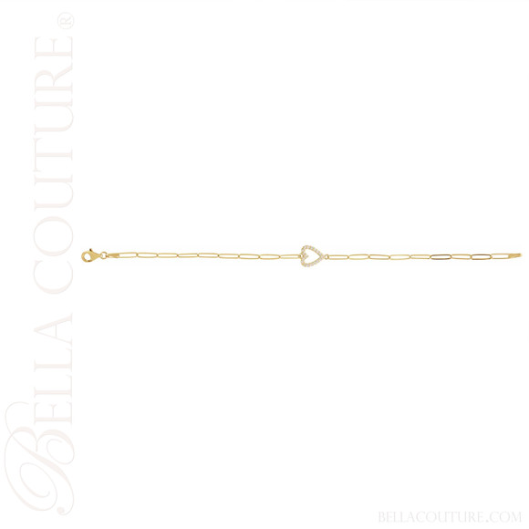 (NEW) BELLA COUTURE® BARBIE COUTURE Heart 14K Yellow Gold Diamond Link Chain Bracelet (7" inch)