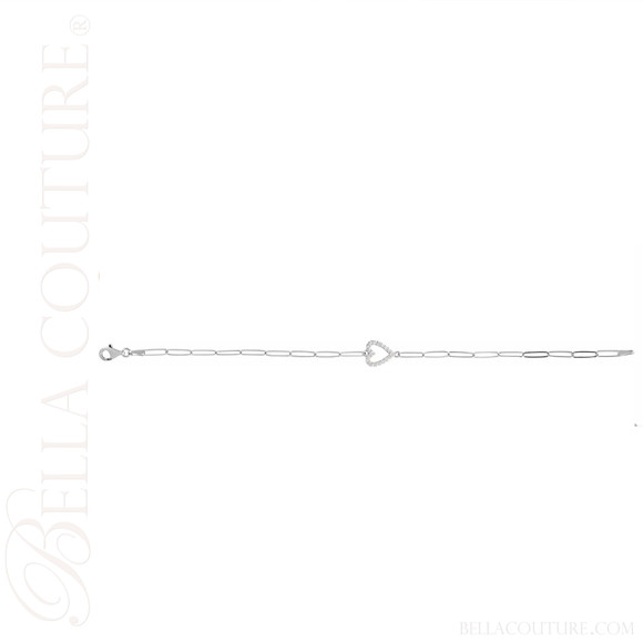 (NEW) BELLA COUTURE® BARBIE COUTURE Heart 14K White Gold Diamond Link Chain Bracelet (7" inch)