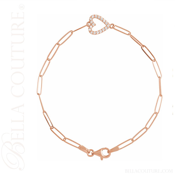 (NEW) BELLA COUTURE® BARBIE COUTURE Heart 14K Rose Gold Diamond Link Chain Bracelet (7" inch)