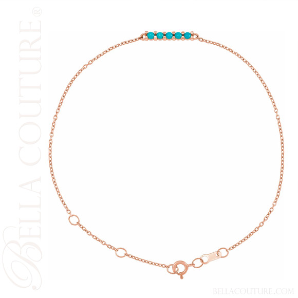 (NEW) BELLA COUTURE® JANE Pavé Sleeping Beauty Turquoise 14K Rose Gold Chain Bracelet (6.5", 7", 7.5" inch)