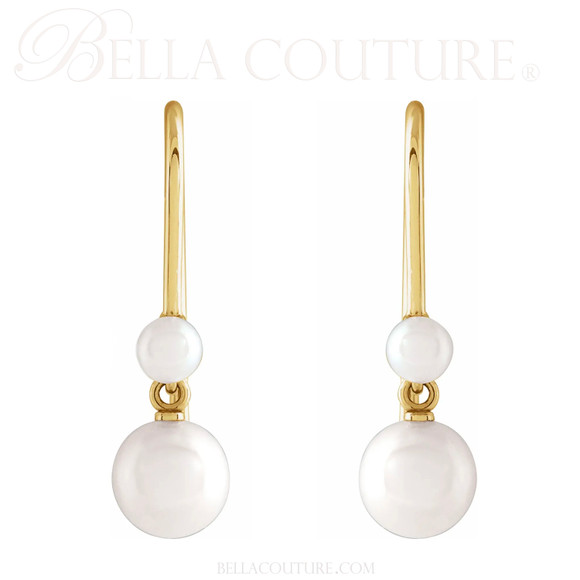 (NEW) BELLA COUTURE® PETRA FRESHWATER PEARL 14K YELLOW GOLD DANGLE DROP FRENCH HOOK EARRINGS