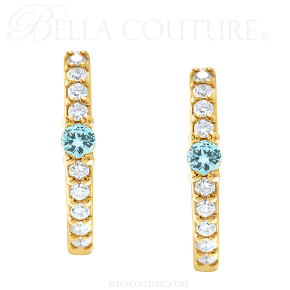 (NEW) BELLA COUTURE® ARIA ZIRCON DIAMOND 14K YELLOW GOLD DANGLE DROP HUGGIE HOOP EARRINGS (14MM HOOPS)