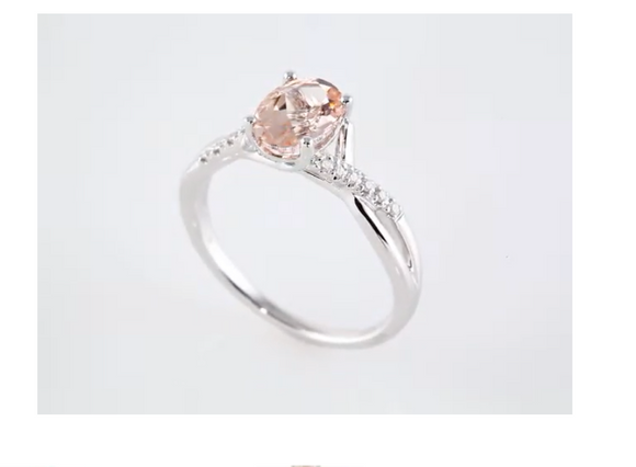 (NEW) BELLA COUTURE KALSIE Gorgeous Pink Morganite Pave' Diamond 14K White Gold Ring (.10 CT. TW.)