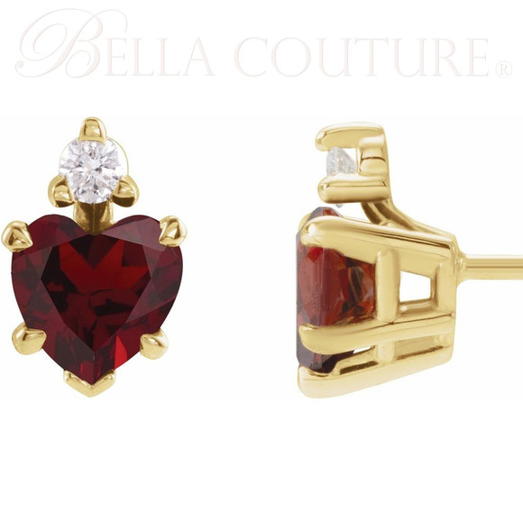 (NEW) BELLA COUTURE® SCARLET Diamond Garnet Heart Pendant 14K Yellow Gold Cable Chain Necklace (Adjustable 18"-16")