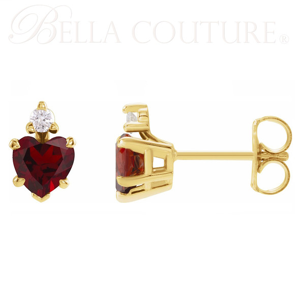 (NEW) BELLA COUTURE® SCARLET Diamond Garnet Heart Pendant 14K Yellow Gold Cable Chain Necklace (Adjustable 18"-16")