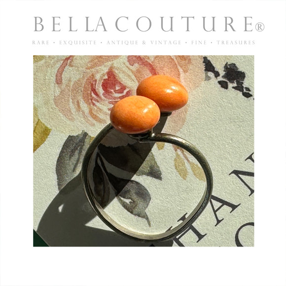 SOLD! - (ANTIQUE) RARE VICTORIAN STERLINGS SILVER SALMON CORAL BYPASS RING (ADJUSTABLE 6 7 8 9 10)