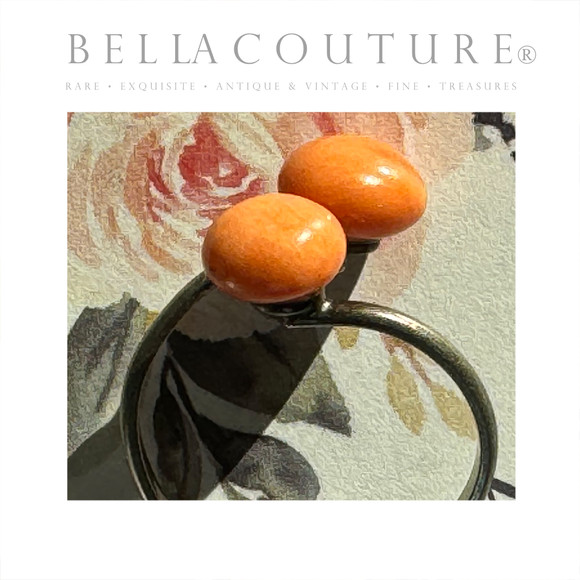 SOLD! - (ANTIQUE) RARE VICTORIAN STERLINGS SILVER SALMON CORAL BYPASS RING (ADJUSTABLE 6 7 8 9 10)