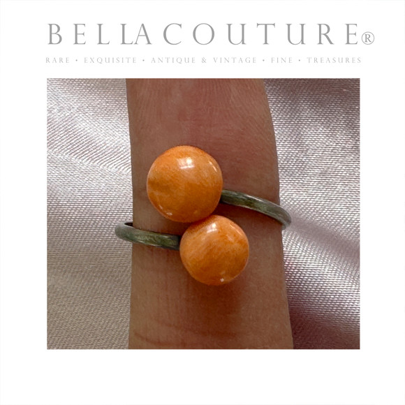 SOLD! - (ANTIQUE) RARE VICTORIAN STERLINGS SILVER SALMON CORAL BYPASS RING (ADJUSTABLE 6 7 8 9 10)