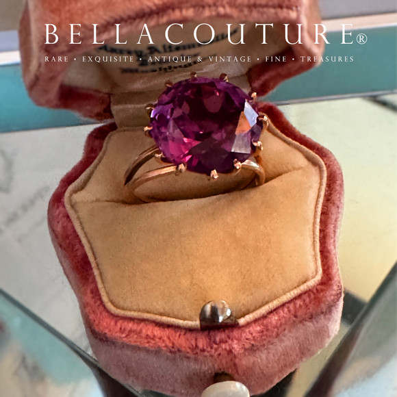 SOLD! - (ANTIQUE) RARE GORGEOUS ESTATE 14K ROSE SOLID GOLD ALEXANDRITE GEMSTONE COLOR CHANGE VINTAGE RING (SIZE 7 1/4 EU O)
