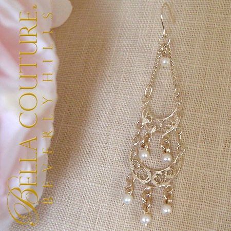 SOLD OUT! - (NEW) BELLA COUTURE® NEW NATURAL SEED PEARL VICTORIAN STYLE FILIGREE 14K YELLOW GOLD DANGLE DROP CHANDELIER EARRINGS