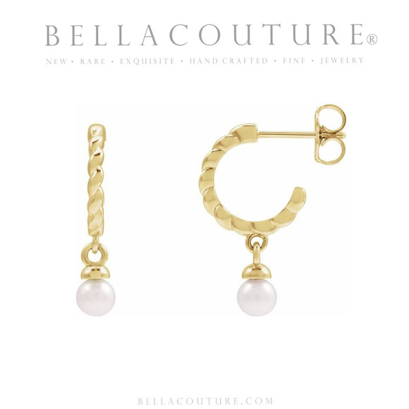 (NEW) BELLA COUTURE® LUNNA FRESHWATER PEARL 14K YELLOW GOLD ROPE DANGLE DROP POST EARRINGS