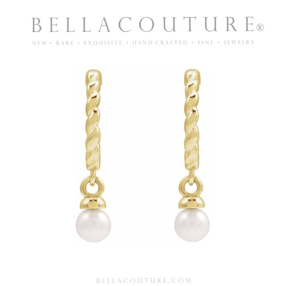 (NEW) BELLA COUTURE® LUNNA FRESHWATER PEARL 14K YELLOW GOLD ROPE DANGLE DROP POST EARRINGS