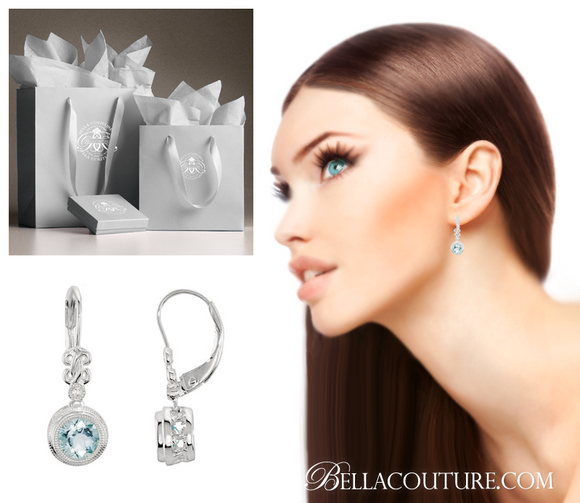 (NEW)BELLA COUTURE Fine Genuine Aquamarine & Diamond 14k White Gold Filigree Pendant