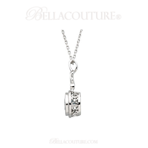 (NEW)BELLA COUTURE Fine Genuine Aquamarine & Diamond 14k White Gold Filigree Pendant