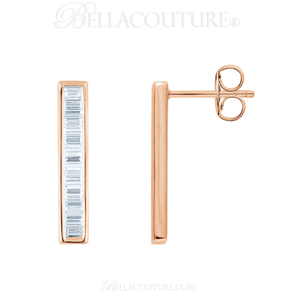 (NEW) BELLA COUTURE Le FEMME Gorgeous Fine Baguette Diamond (1/2 CT) Vertical Bar 14K Yellow Gold Pendant Necklace (18" - 16" Adjustable Length)