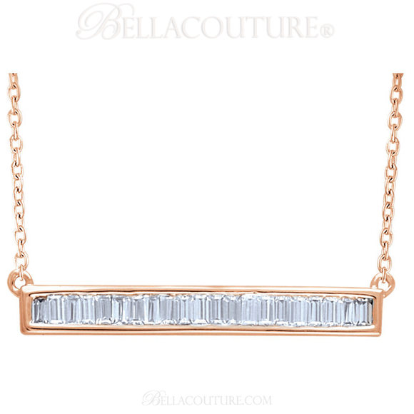 (NEW) BELLA COUTURE Le FEMME Gorgeous Fine Baguette Diamond (1/2 CT) Vertical Bar 14K Yellow Gold Pendant Necklace (18" - 16" Adjustable Length)