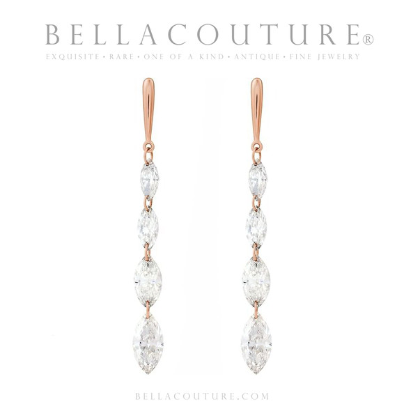 (NEW) BELLA COUTURE® MONROE MARQUISE 1.5 CT DIAMOND 14K WHITE GOLD DANGLE DROP POST EARRINGS (37MM x 3.5MM)