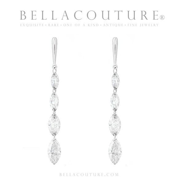 (NEW) BELLA COUTURE® MONROE MARQUISE 1.5 CT DIAMOND 14K WHITE GOLD DANGLE DROP POST EARRINGS (37MM x 3.5MM)