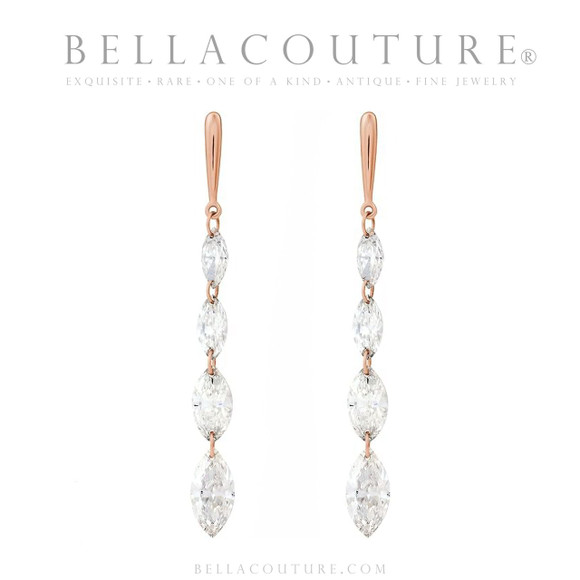 (NEW) BELLA COUTURE® MONROE MARQUISE 1.5 CT DIAMOND 14K ROSE GOLD DANGLE DROP POST EARRINGS (37MM x 3.5MM)
