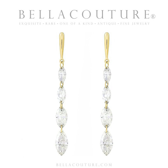 (NEW) BELLA COUTURE® MONROE MARQUISE 1.5 CT DIAMOND 14K ROSE GOLD DANGLE DROP POST EARRINGS (37MM x 3.5MM)