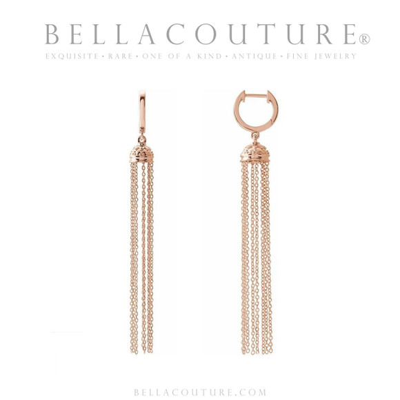 (NEW) BELLA COUTURE® MIDNIGHT IN PARIS 14K YELLOW GOLD DANGLE DROP HINGED HUGGIE HOOP EARRINGS (56MM x 8MM)