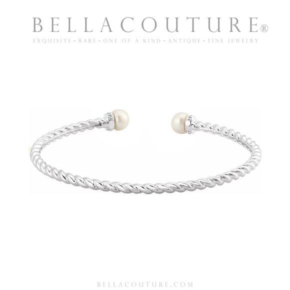(NEW) BELLA COUTURE® BRIGITTE Twisted Cable 14K White Gold Bangle Bracelet (7", 6.5" Inches - Adjustable)