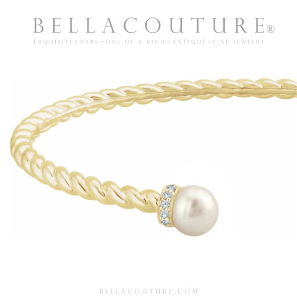 (NEW) BELLA COUTURE® BRIGITTE Twisted Cable 14K Yellow Gold Bangle Bracelet (7", 6.5" Inches - Adjustable)