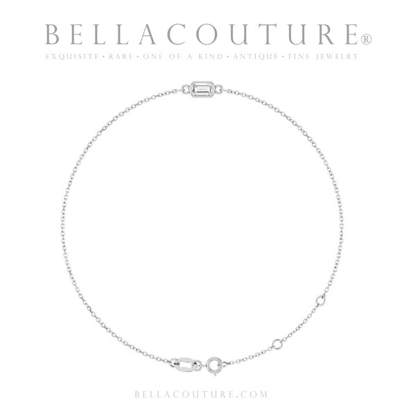 (NEW) BELLA COUTURE® EDEN EMERALD CUT NATURAL DIAMOND 1/3 CT 14K WHITE GOLD BRACELET (7.5" - 7" - 6.5" Adjustable)