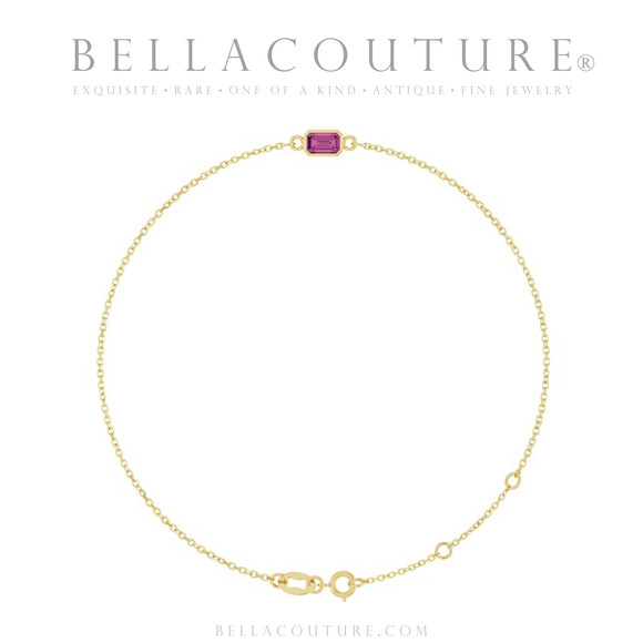 (NEW) BELLA COUTURE® EDEN EMERALD CUT NATURAL PINK TOURMALINE 1/3 CT 14K YELLOW GOLD BRACELET (7.5" - 7" - 6.5" Adjustable)