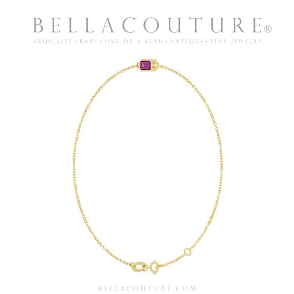 (NEW) BELLA COUTURE® EDEN EMERALD CUT NATURAL PINK TOURMALINE 1/3 CT 14K YELLOW GOLD BRACELET (7.5" - 7" - 6.5" Adjustable)