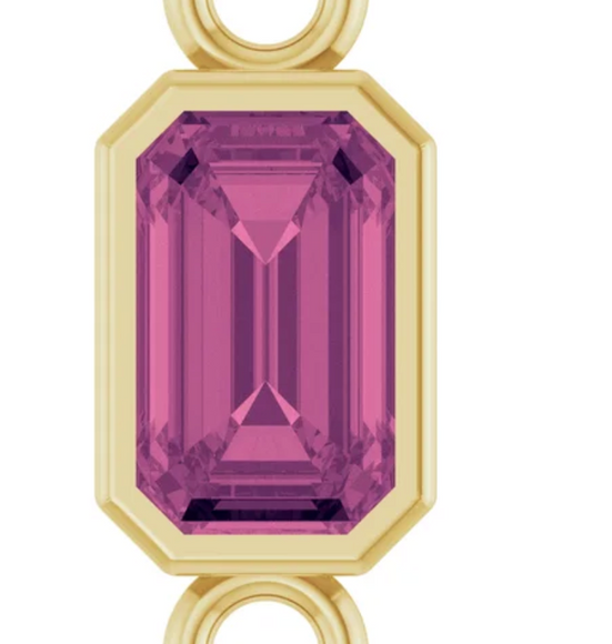 (NEW) BELLA COUTURE® EDEN EMERALD CUT NATURAL PINK TOURMALINE 1/3 CT 14K YELLOW GOLD BRACELET (7.5" - 7" - 6.5" Adjustable)