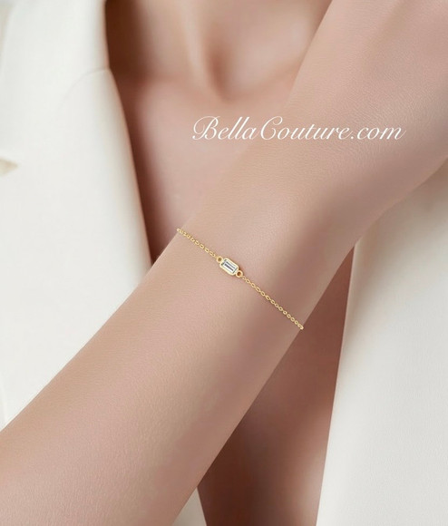(NEW) BELLA COUTURE® EDEN EMERALD CUT NATURAL PINK TOURMALINE 1/3 CT 14K YELLOW GOLD BRACELET (7.5" - 7" - 6.5" Adjustable)