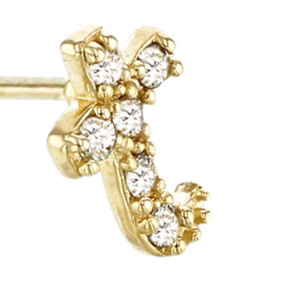 (NEW) BELLA COUTURE ® PALTROW Petite & Dainty Initial Letter (t) Diamond 14K Yellow Gold Lowercase Italic Cursive Large Alphabet Stud Earring (1PC) (7.6MM)