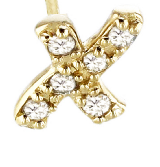 (NEW) BELLA COUTURE ® PALTROW Petite & Dainty Initial Letter (x) Diamond 14K Yellow Gold Lowercase Italic Cursive Large Alphabet Stud Earring (1PC) (6MM)