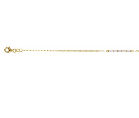 (NEW) BELLA COUTURE® ARIANNA BAGUETTE DIAMOND BAR 1/3 CT 14K YELLOW GOLD BRACELET (7.5" / 7" / 6.5" Adjustable)