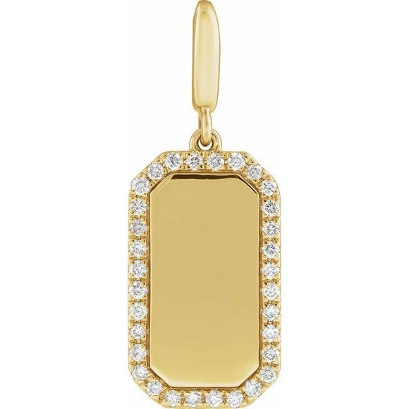 (NEW) BELLA COUTURE® CHARLIZE 14K Yellow Gold Engravable 1/6 CTW Natural Diamond Rectangle Tag Charm Pendant (Personalize & Engravable)