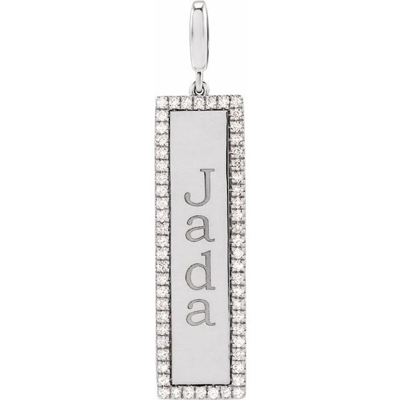 (NEW) BELLA COUTURE® BRIELL 14K White Gold Engravable 1/3 CTW Natural Diamond Rectangle Tag Charm Pendant (14 Letter Limit) (Personalize & Engravable)