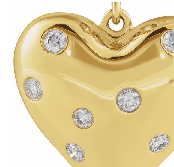 (NEW) BELLA COUTURE® ELLIZABETT 14K Yellow Gold 1/6 CTW Natural Diamond Puffy Heart Charm Pendant
