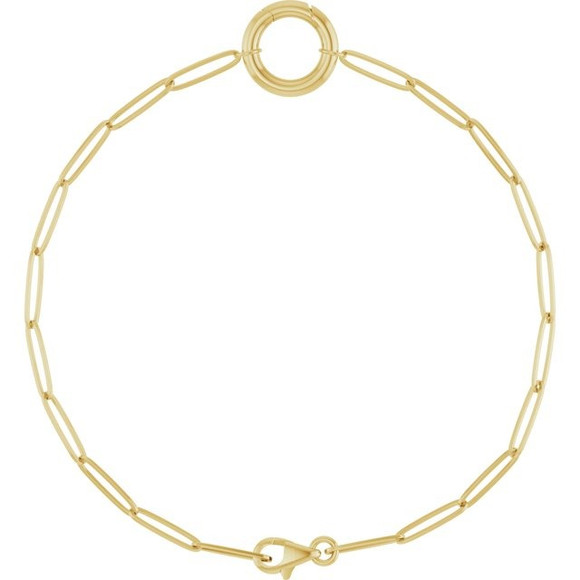 (NEW) BELLA COUTURE® COVENTRY 14K YELLOW GOLD OVAL CHAIN CHARM & PENDANT HOLDER BRACELET (7" / 6.5" Adjustable)