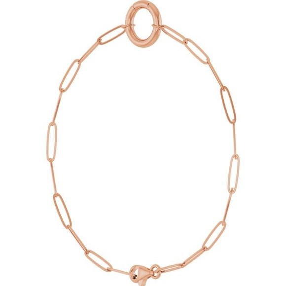 (NEW) BELLA COUTURE® COVENTRY 14K ROSE GOLD OVAL CHAIN CHARM & PENDANT HOLDER BRACELET (7" / 6.5" Adjustable)
