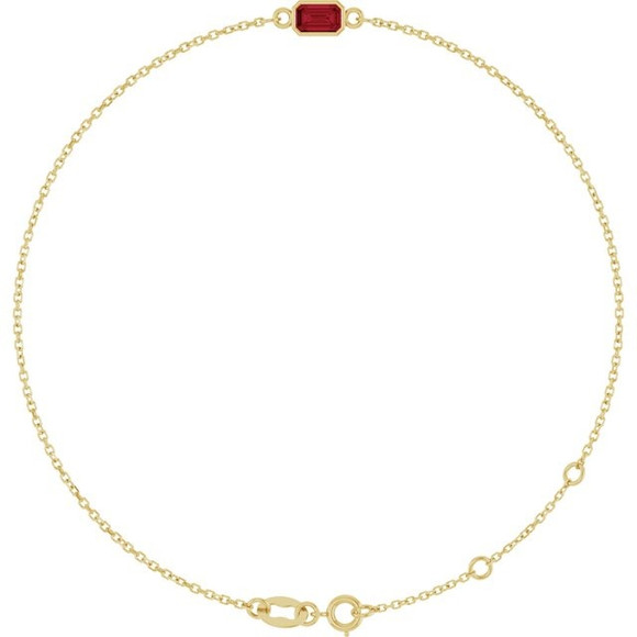 (NEW) BELLA COUTURE® EDEN EMERALD CUT NATURAL RUBY 5MM 14K YELLOW GOLD BRACELET (7.5" - 7" - 6.5" Adjustable)