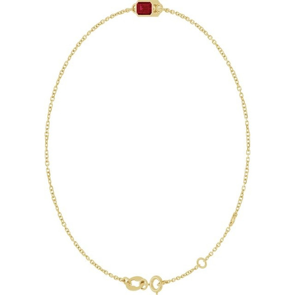 (NEW) BELLA COUTURE® EDEN EMERALD CUT NATURAL RUBY 5MM 14K YELLOW GOLD BRACELET (7.5" - 7" - 6.5" Adjustable)