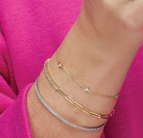 (NEW) BELLA COUTURE® LeDIOR NOIR 1.5CT ROUND DIAMOND 14K WHITE GOLD LINE TENNIS LINK CHAIN BRACELET (7.5", 7", 6.5")