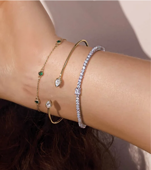 (NEW) BELLA COUTURE® LeDIOR NOIR 3.25CT BAGUETTE DIAMOND 14K YELLOW GOLD LINE TENNIS LINK CHAIN BRACELET (7")