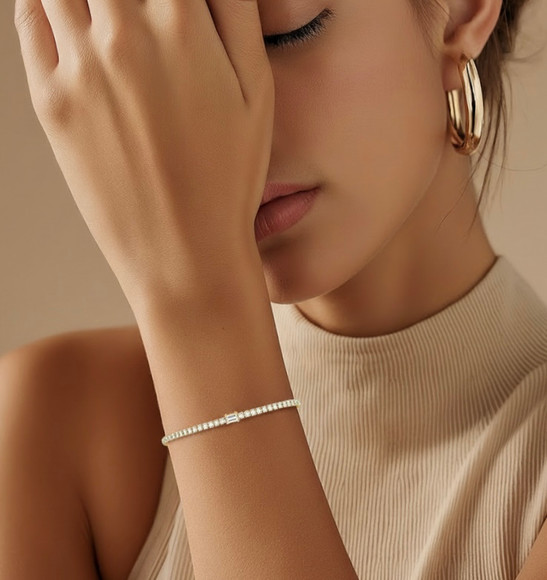 (NEW) BELLA COUTURE® LeDIOR NOIR 3.25CT BAGUETTE DIAMOND 14K YELLOW GOLD LINE TENNIS LINK CHAIN BRACELET (7")