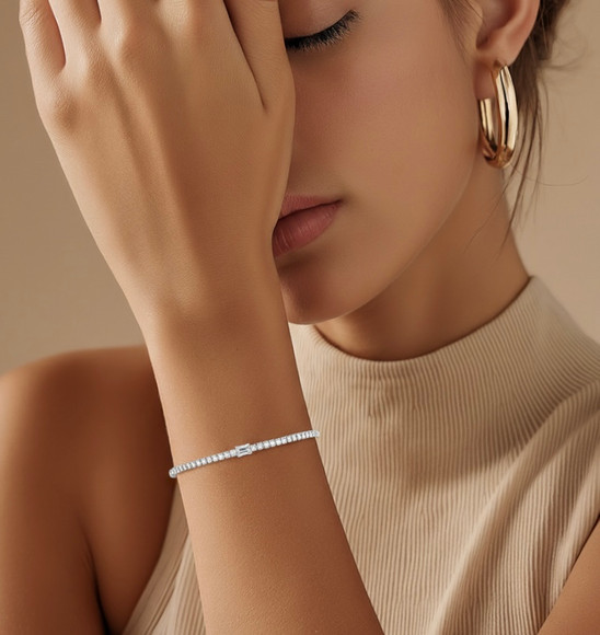 (NEW) BELLA COUTURE® LeDIOR NOIR 3.25CT BAGUETTE DIAMOND 14K WHITE GOLD LINE TENNIS LINK CHAIN BRACELET (7")