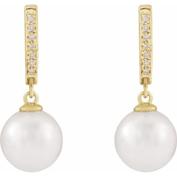 (NEW) BELLA COUTURE® BLAIRE WHITE SOUTH SEA PEARL DIAMOND 14K YELLOW GOLD HUGGIE EARRINGS (11MM)