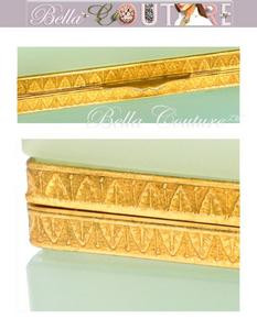 SOLD! - (ANTIQUE) French Palais Royal Pale Aqua Opaline Glass Casket Box Gilt Ormolu